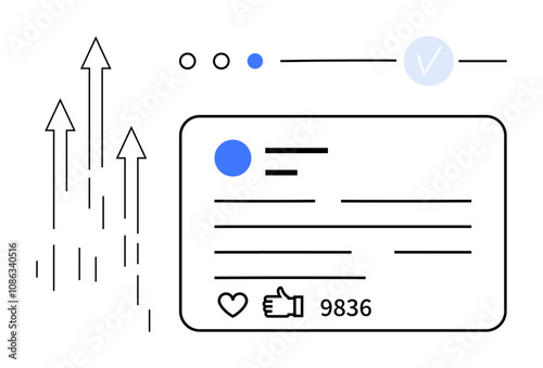 Social media post with user profile, textual content, and interaction buttons including thumbs ups and comments count. Arrows symbolizing growth. Ideal for social media marketing, engagement metrics