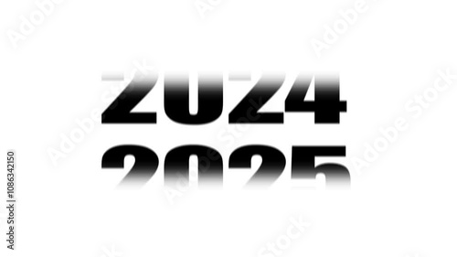 Scrolling number 2000 to 2025. Black text happy new year 2025, Animation 2025 new year celebration on white background