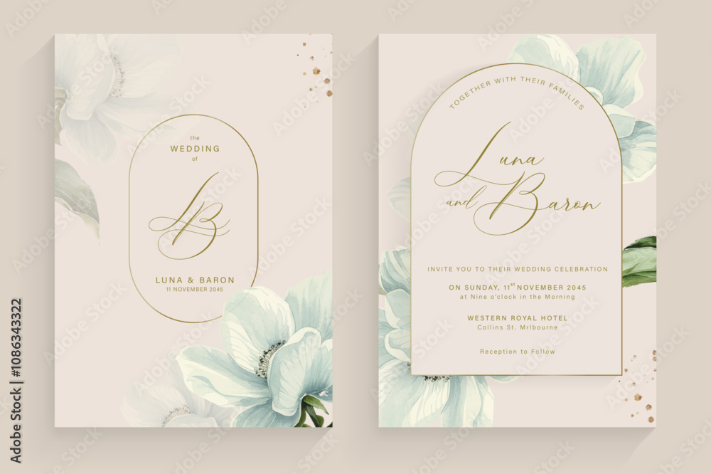 Naklejka premium Aesthetic Wedding Invitation with White Flower Arrangement