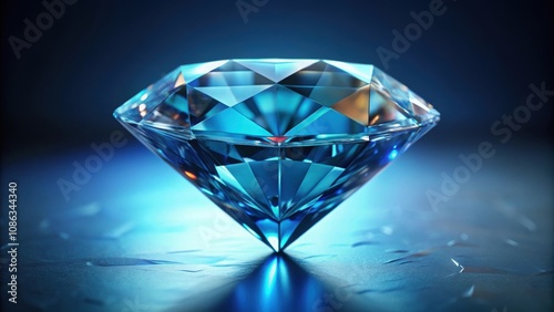 Close-up of a slowly rotating blue diamond. Rendering, blue, diamond, precious gem, rotating, rendering, close-up, luxury