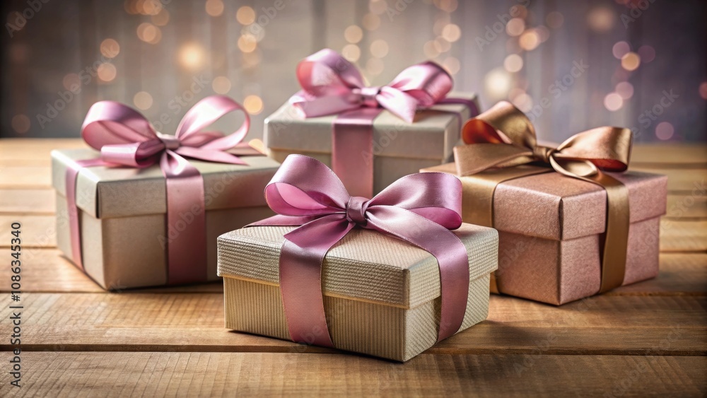Elegant gift boxes with beautiful ribbons and bows , gift boxes, assorted, elegant, ribbons, bows, celebration Elegant gift boxes with beautiful ribbons and bows , gift boxes, assorted, elegant, ribbons, bows, celebration