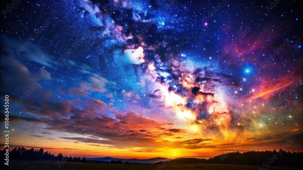 Fototapeta premium Dramatic night sky with vibrant colors and stars shining brightly, starry, sky, night, dramatic, celestial, astronomy, vast