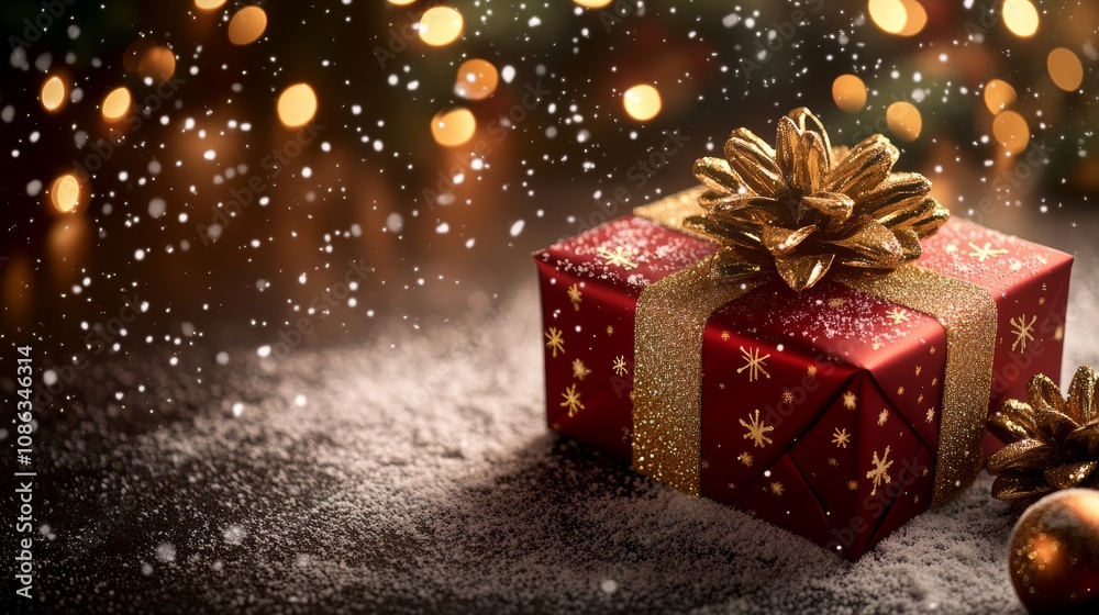 A vibrant red gift box adorned with an elegant gold bow, exuding charm and excitement, perfect for celebrating special occasions and spreading joy. A vibrant red gift box adorned with an elegant gold bow, exuding charm and excitement, perfect for celebrating special occasions and spreading joy.