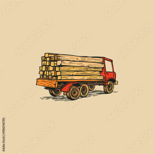 Logging Truck loading wood design vector vintage