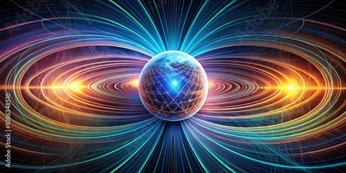 Magnetic field lines around a sphere in Spintronics concept , Spintronics, magnetic field, sphere, elliptical lines photo