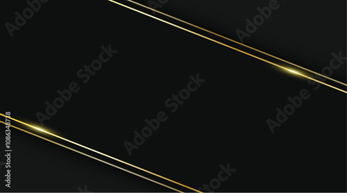 Elegant black illustration background with shiny diagonal golden lines on empty space for abstract and luxurious design