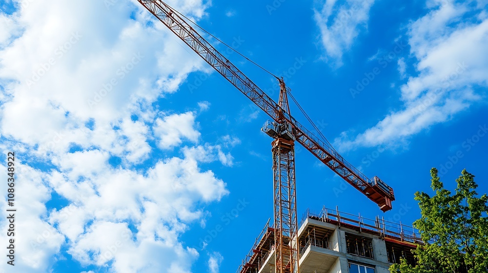 Construction Crane Against a Blue Sky with Clouds Construction Crane Against a Blue Sky with Clouds