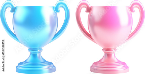 Blue and pink trophy cups on transparent background photo