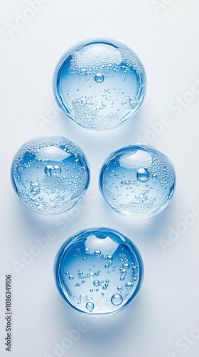 Wallpaper Mural 3D abstract bubbles spheres macro delicate cosmetic beauty liquid fashion shimmering blue white background. for spa salon skincare product glossy wallpaper Torontodigital.ca