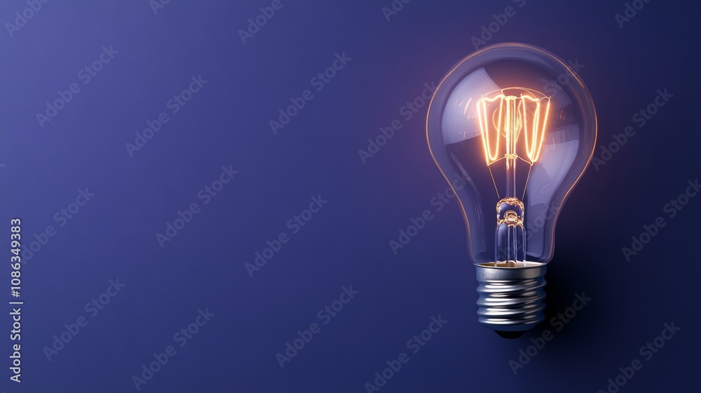 A radiant light bulb emits a warm glow against a vibrant blue background, symbolizing creativity and inspiration in a modern design setting. A radiant light bulb emits a warm glow against a vibrant blue background, symbolizing creativity and inspiration in a modern design setting.