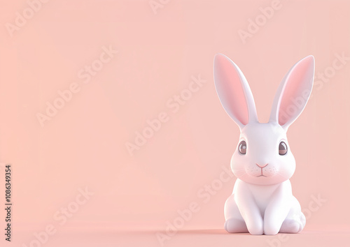 White statue of a friendly rabbit isolated on pink