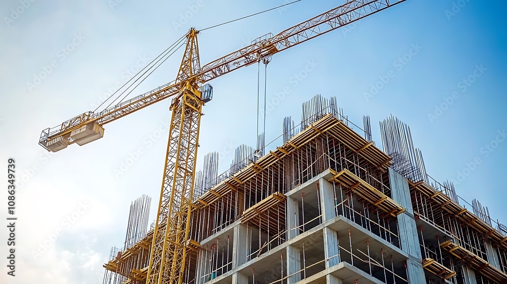 Construction Site with a Crane Lifting Building Materials Construction Site with a Crane Lifting Building Materials