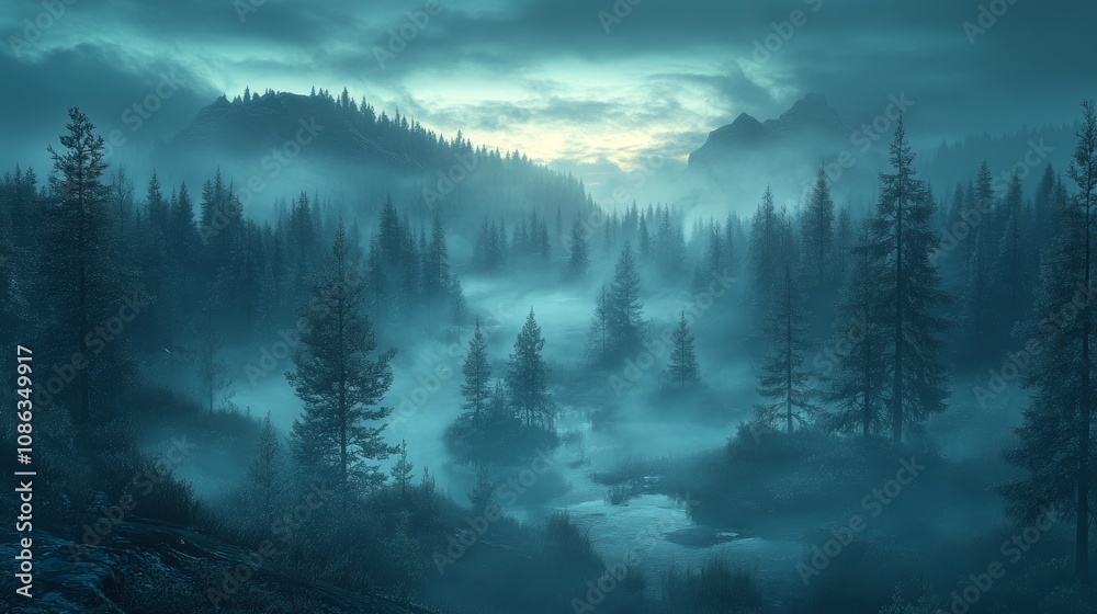 A mystical fog envelops a tranquil forest, with a serene river winding through the lush greenery, creating an enchanting atmosphere of calm and solitude. A mystical fog envelops a tranquil forest, with a serene river winding through the lush greenery, creating an enchanting atmosphere of calm and solitude.