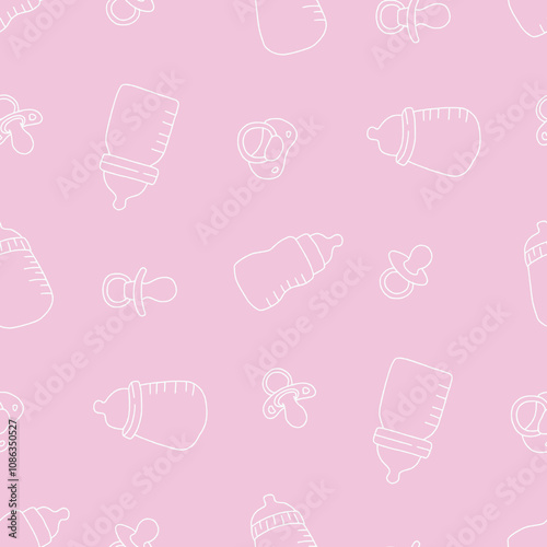 Outline Baby Bottle Pacifier Vector Seamless Pattern illustration Design