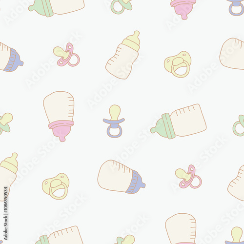 Baby Bottle Pacifier Vector Seamless Pattern illustration Design