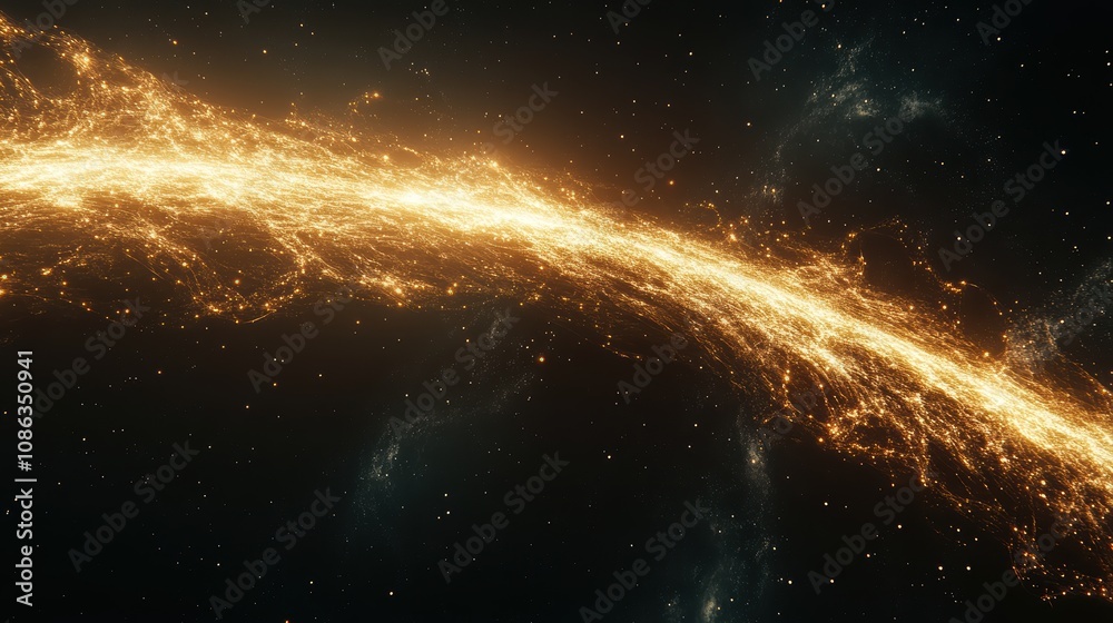 A stunning cosmic image featuring a luminous, golden streak amidst a starry background, evoking the beauty of the universe.