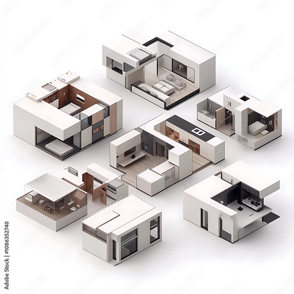 Modern Home Interior Design Concept with Modular Blocks.