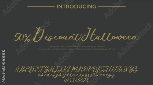 50% Discount Halloween Font Stylish brush painted an uppercase vector letters, alphabet, typeface