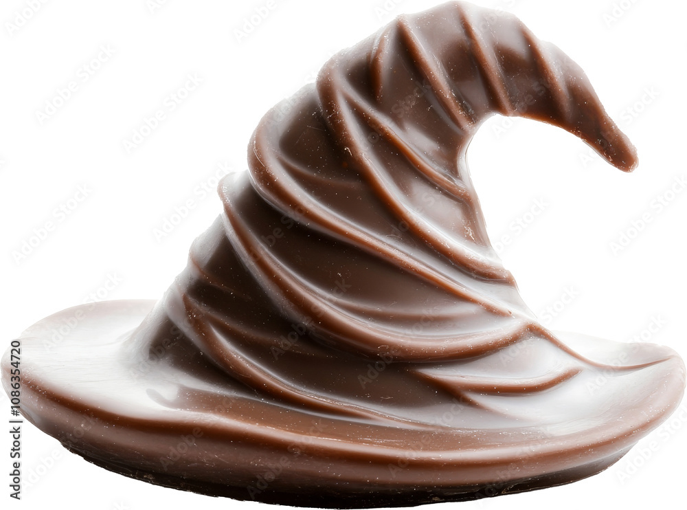 Chocolate wizard hat shaped confection, close-up. Magical sweets concept Chocolate wizard hat shaped confection, close-up. Magical sweets concept