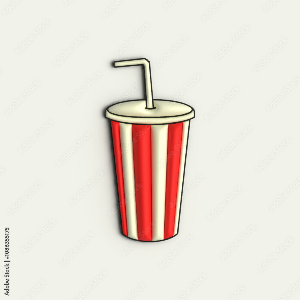 3D image of a red paper cup and straw on a white background 3D image of a red paper cup and straw on a white background