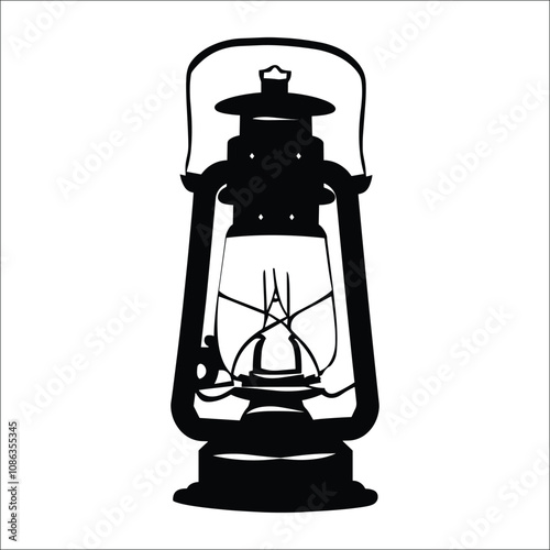 Old oil lamp silhouette, hanging miners lamp silhouette