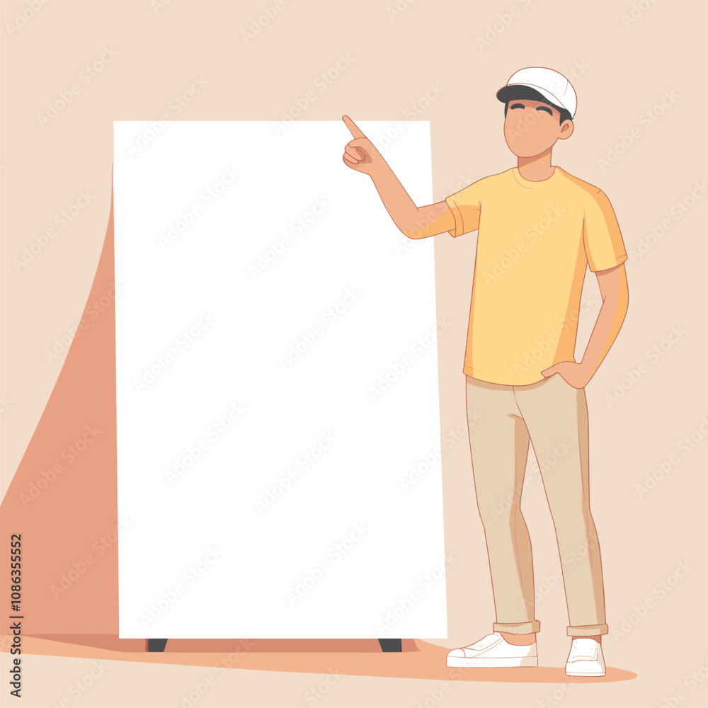 Man Pointing at a Blank Poster for a Presentation Man Pointing at a Blank Poster for a Presentation