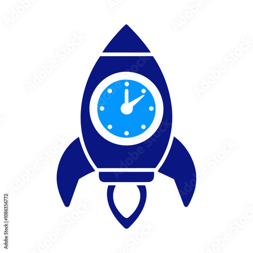 Blue silhouette clock in rocket vector icon design