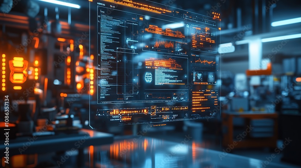 Futuristic interface displaying data and analytics in a high-tech environment. Futuristic interface displaying data and analytics in a high-tech environment.
