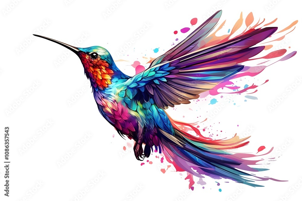 Obraz premium bird, animal, nature, flying, wildlife, illustration, wing, design, vector, feather, silhouette, beak, colourful, flight, horizontal, no people, art, black, blue, sky, tree branch, beautiful, freedom,