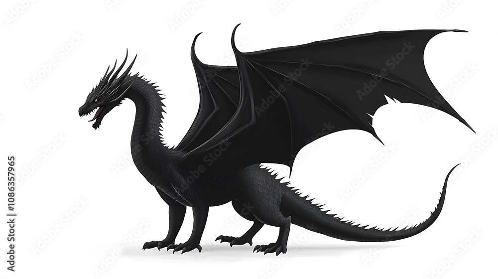 Obraz premium Black dragon silhouette standing fierce legendary mythical creature picture