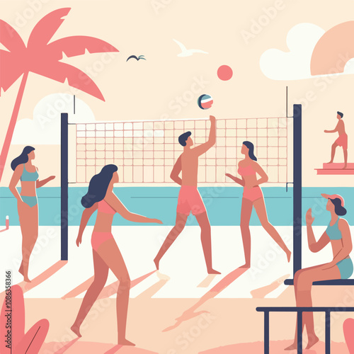 vector image of people playing volleyball