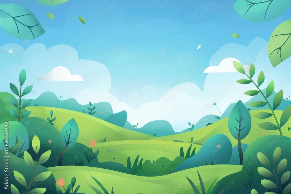Lush Green Hills with Blue Sky and Clouds