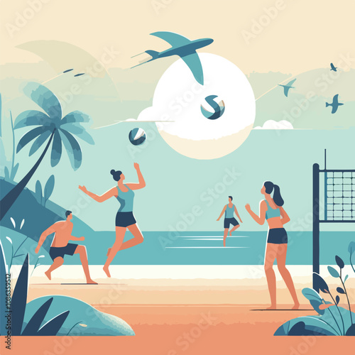 vector image of people playing volleyball