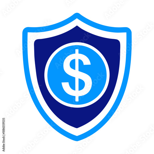 Blue silhouette dollar in shield vector icon design