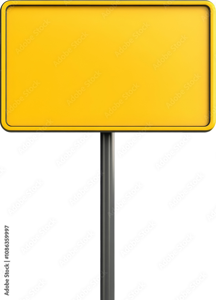 Yellow blank sign on post with transparent background