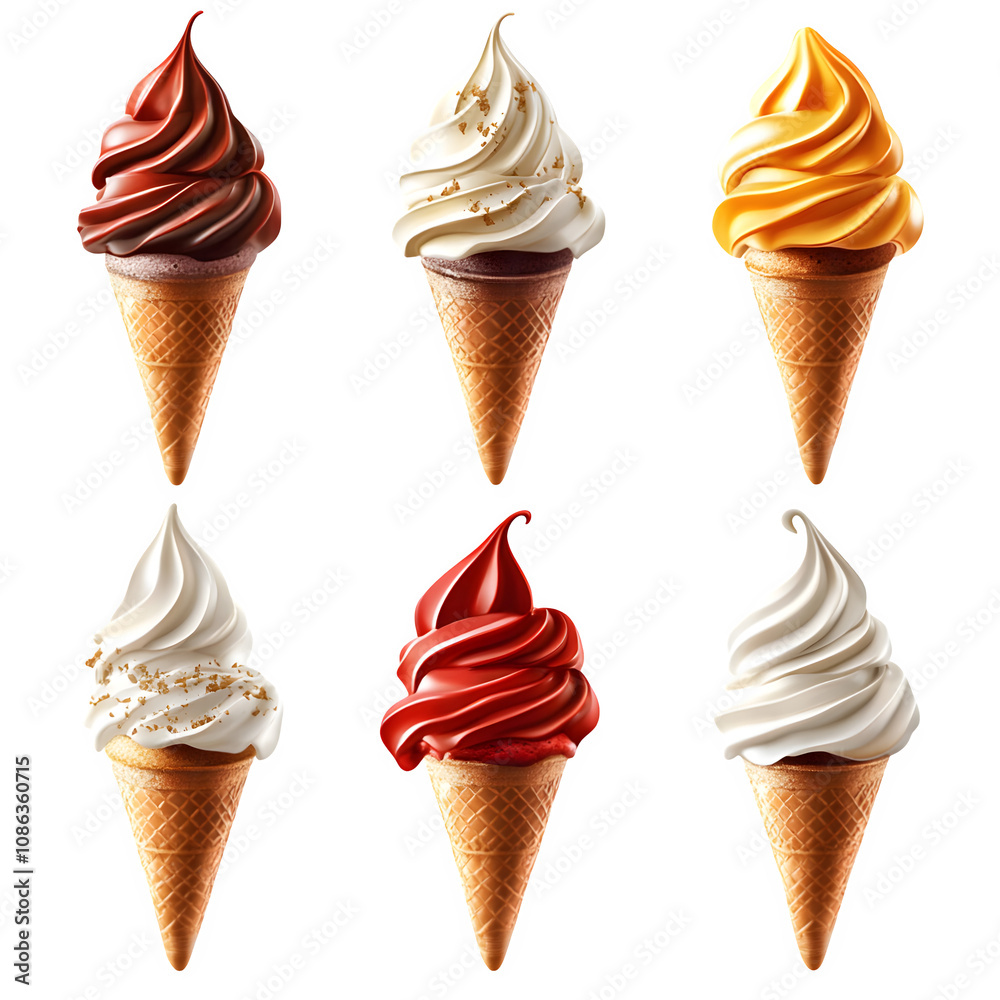 Fall Flavors: A Delicious Collection of Seasonal Soft Serve Ice Cream Cones on Transparent Background Fall Flavors: A Delicious Collection of Seasonal Soft Serve Ice Cream Cones on Transparent Background
