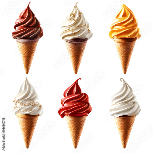 Fall Flavors: A Delicious Collection of Seasonal Soft Serve Ice Cream Cones on Transparent Background