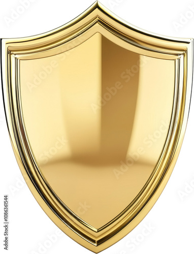 Shiny gold shield on transparent background