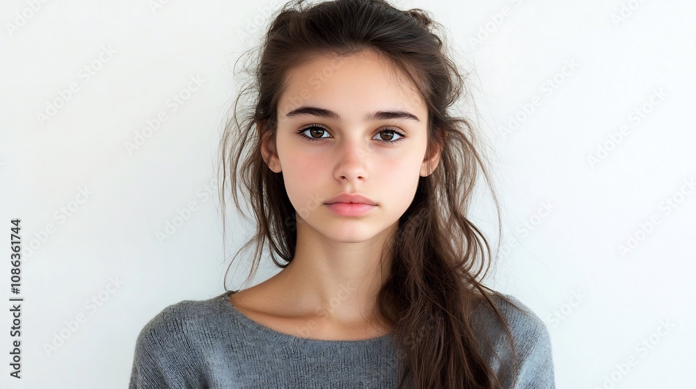 Portrait of a Young Woman with Long Brown Hair Portrait of a Young Woman with Long Brown Hair
