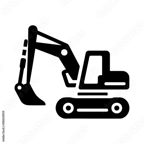 Black silhouette heavy shoveling excavator vehicle vector icon design