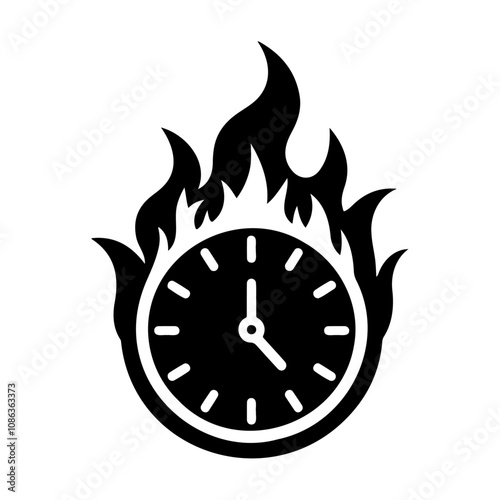 Black silhouette clock in fire vector icon design