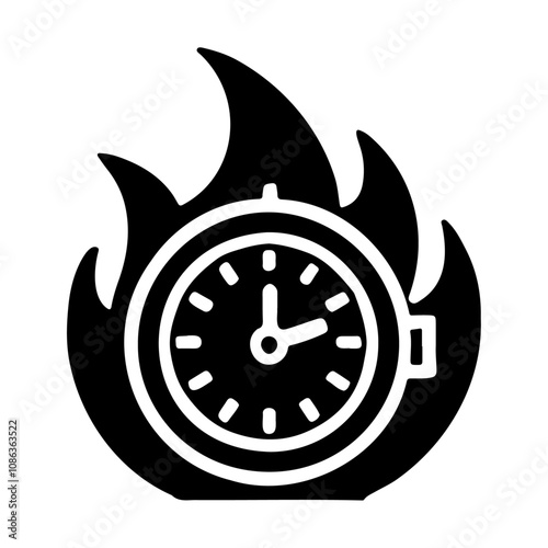 Black silhouette clock in fire vector icon design