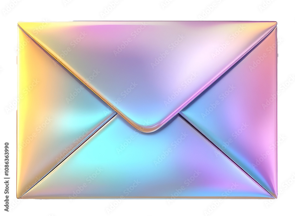 Holographic envelope with iridescent colors on transparent background. Futuristic design concept Holographic envelope with iridescent colors on transparent background. Futuristic design concept