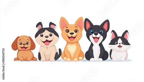 Cute and Colorful Cartoon Dog Characters Isolated on White Background, Perfect for Pet Lovers, Children's Books, and Illustrations in Vector Style photo