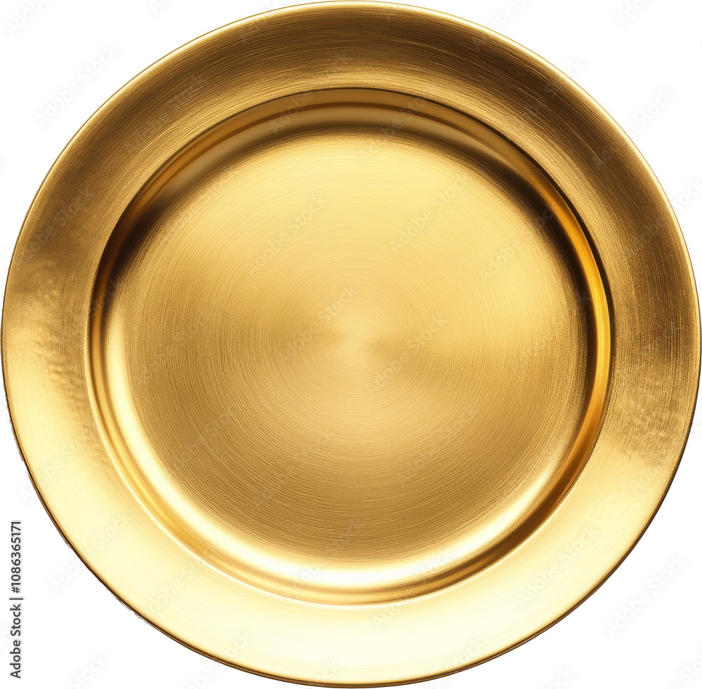 Golden plate with textured surface on transparent background, elegance and luxury concept Golden plate with textured surface on transparent background, elegance and luxury concept
