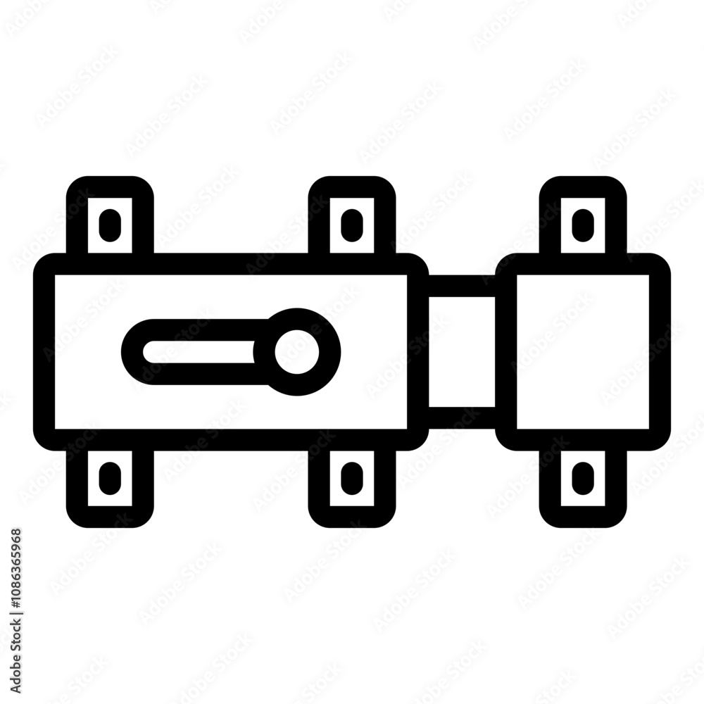 Sliding bolt latch outline icon for door security and locking. Sliding bolt latch outline icon for door security and locking.