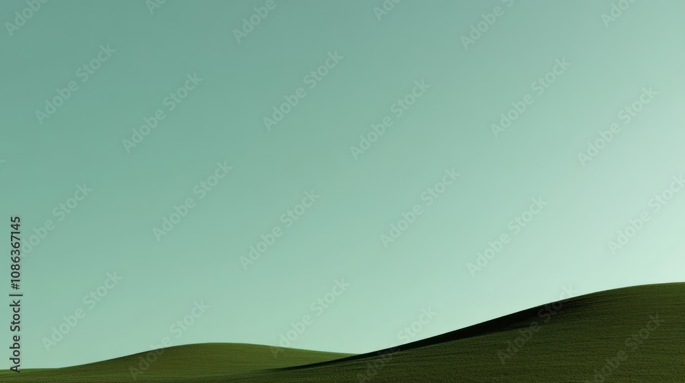 Obraz premium Minimalistic landscape with gentle green hills and a clear sky.