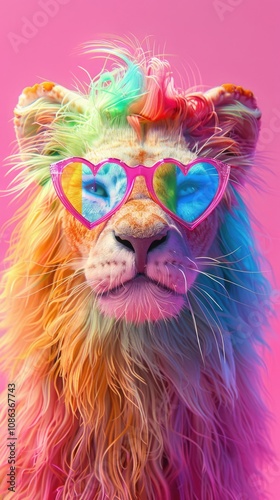 Rainbow Lion with Heart-Shaped Sunglasses