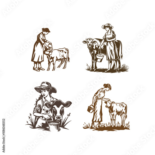 female cattle farmer design vector