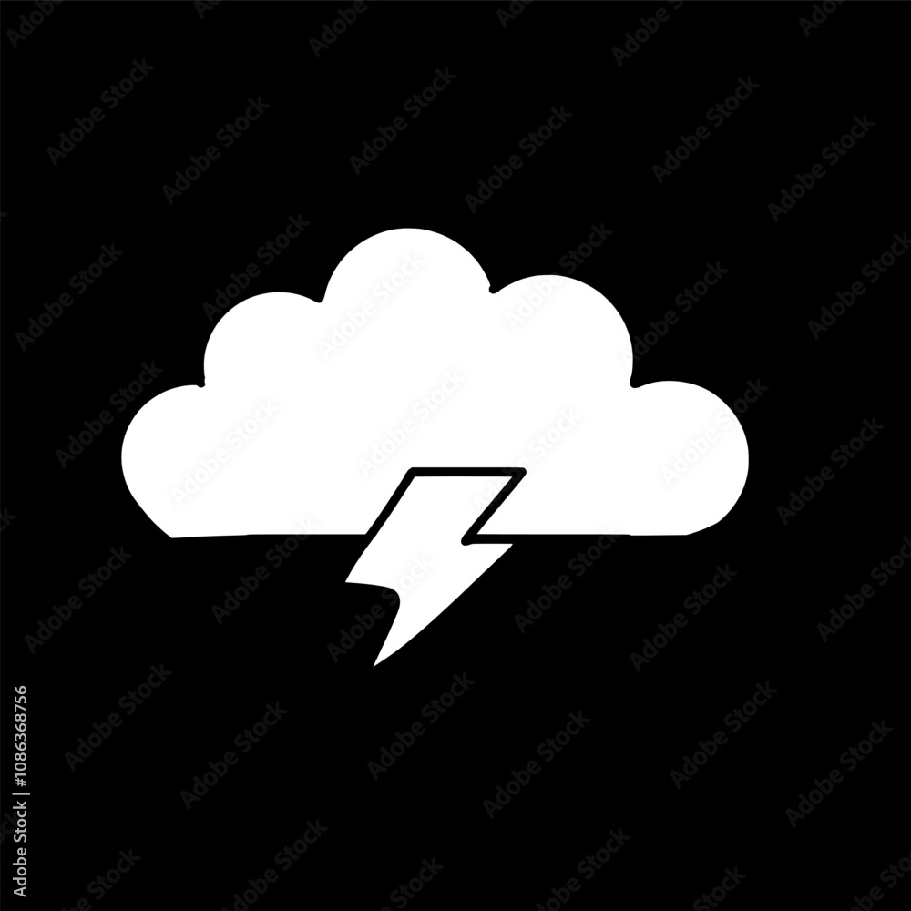 Simple Black and White Cloud Icon with Lightning Bolt Simple Black and White Cloud Icon with Lightning Bolt